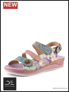 Slingback Wedge Sandals with Buckle Leather Faux Leather